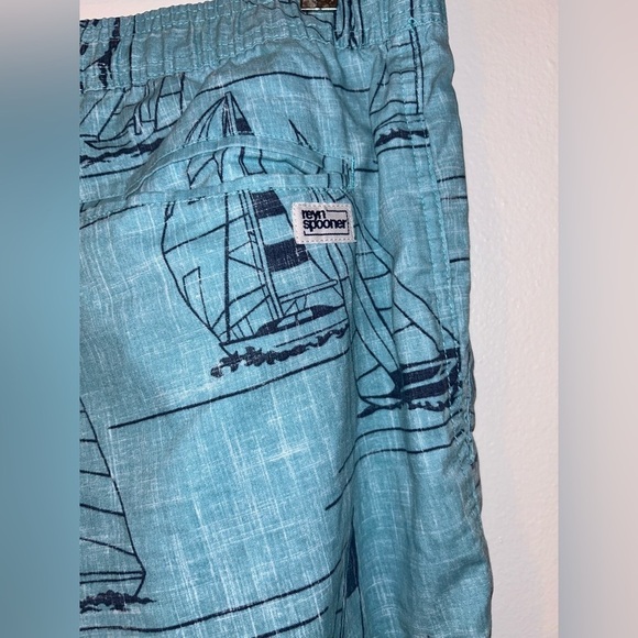 Reyn Spooner Mens Large Blue/Green Elastic Waist Casual Shorts w/Boats - Picture 4 of 9